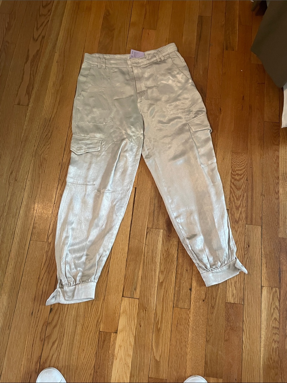 Zara Shimmery Cream Cargo Jumpsuit Pants